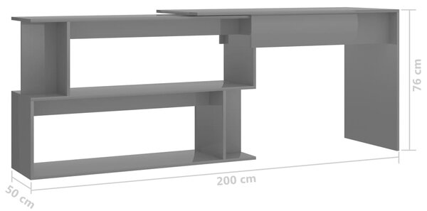 VidaXL Γραφείο Γωνιακό Γυαλιστερό Γκρι 200x50x76 εκ. από Μοριοσανίδα