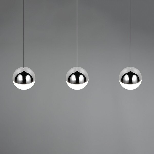 Reality Leuchten Κρεμαστό φωτιστικό LED Senta, χρώμιο, μήκος 62 cm, 4.000 K, 3 φώτα., Μεταλλικό, Σαλόνι / τραπεζαρία, Πλαστικό, σύγχρονο, Σφαίρα