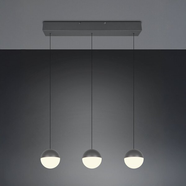 Reality Leuchten Κρεμαστή λάμπα LED Senta, ανθρακί, μήκος 62 cm, 3.000 K 3-φωτιστικά., Μαύρο, Σαλόνι / τραπεζαρία, Πλαστικό, σύγχρονο, Σφαίρα