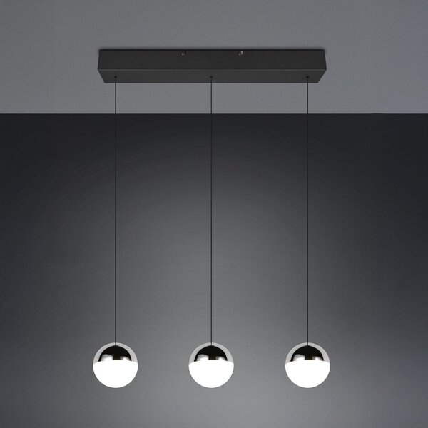 Reality Leuchten Κρεμαστό φωτιστικό LED Senta, χρώμιο, μήκος 62 cm, 4.000 K, 3 φώτα., Μεταλλικό, Σαλόνι / τραπεζαρία, Πλαστικό, σύγχρονο, Σφαίρα