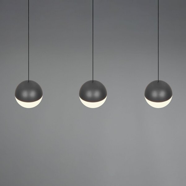 Reality Leuchten Κρεμαστή λάμπα LED Senta, ανθρακί, μήκος 62 cm, 3.000 K 3-φωτιστικά., Μαύρο, Σαλόνι / τραπεζαρία, Πλαστικό, σύγχρονο, Σφαίρα