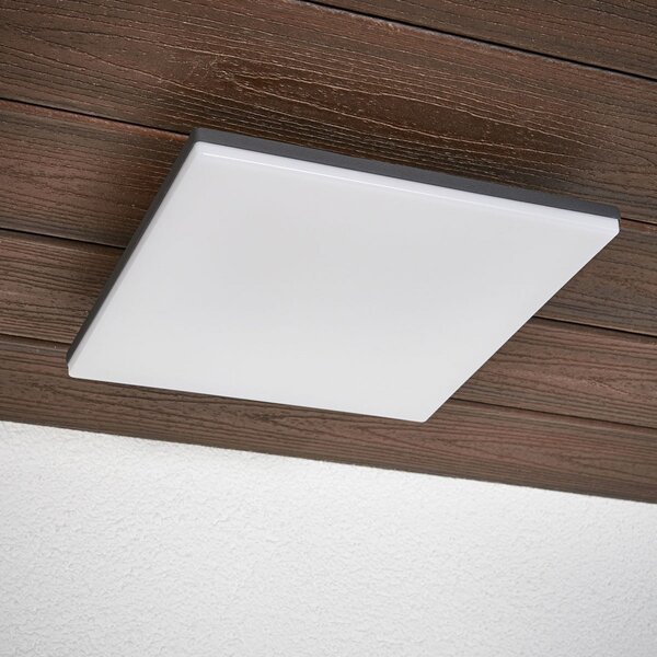 Lucande Φωτιστικό οροφής LED Henni, IP65, αισθητήρας, 30x30 cm, ανθρακί, Γκρι, Μέταλλο, σύγχρονο, Γωνιακός τοίχος