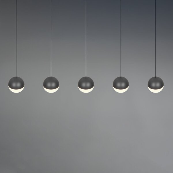 Reality Leuchten Κρεμαστή λάμπα LED Senta, ανθρακί, μήκος 114 cm 3.000 K 5 φτερά., Μαύρο, Σαλόνι / τραπεζαρία, Πλαστικό, σύγχρονο, Σφαίρα