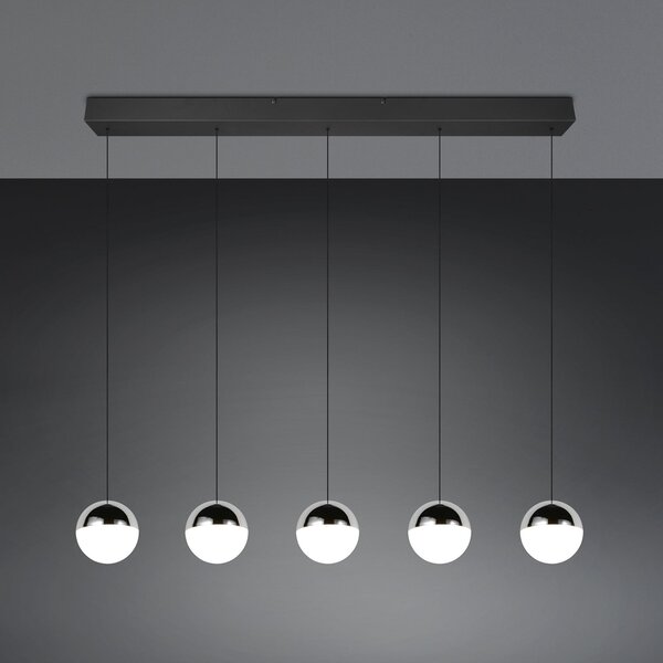 Reality Leuchten Κρεμαστό φωτιστικό LED Senta, χρώμιο, μήκος 114 cm, 4.000 K, 5 φτερά., Μεταλλικό, Σαλόνι / τραπεζαρία, Πλαστικό, σύγχρονο, Σφαίρα