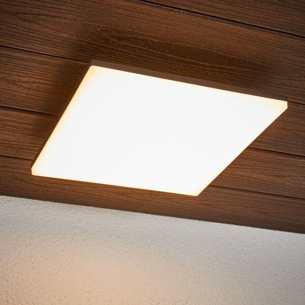 Lucande Φωτιστικό οροφής LED Henni, IP65, αισθητήρας, 30x30 cm, ανθρακί, Γκρι, Μέταλλο, σύγχρονο, Γωνιακός τοίχος