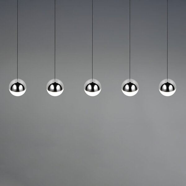 Reality Leuchten Κρεμαστό φωτιστικό LED Senta, χρώμιο, μήκος 114 cm, 4.000 K, 5 φτερά., Μεταλλικό, Σαλόνι / τραπεζαρία, Πλαστικό, σύγχρονο, Σφαίρα