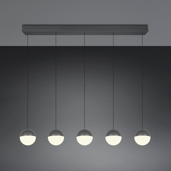 Reality Leuchten Κρεμαστή λάμπα LED Senta, ανθρακί, μήκος 114 cm 3.000 K 5 φτερά., Μαύρο, Σαλόνι / τραπεζαρία, Πλαστικό, σύγχρονο, Σφαίρα