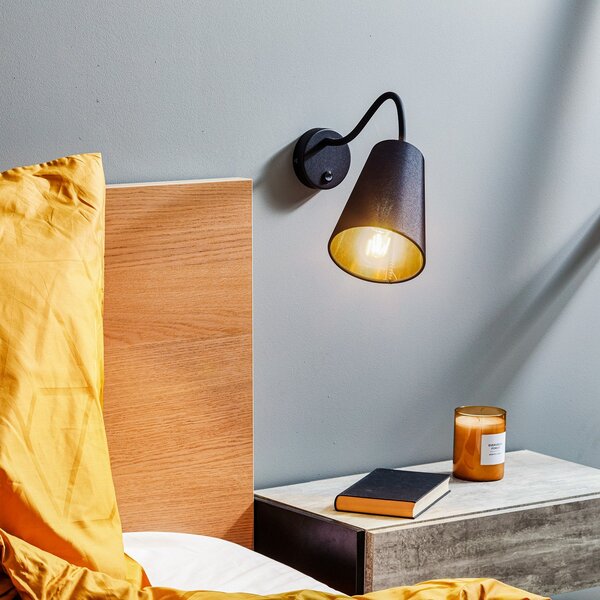 TK Lighting Φωτιστικό τοίχου Wire, μαύρο/χρυσό, Μαύρο, Σαλόνι / τραπεζαρία, Ύφασμα / Κλωστοϋφαντουργία, σύγχρονο