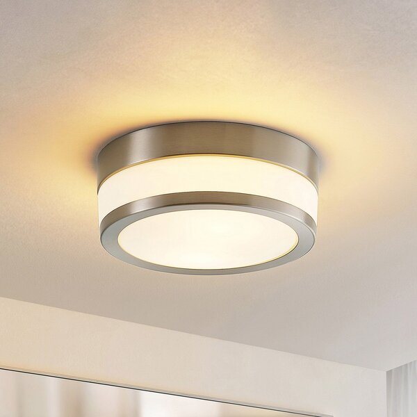 Lindby Φωτιστικό οροφής Flavi, Ø 23 cm, νικέλιο, γυαλί, IP44, E27, ρυθμιζόμενος, Μεταλλικό, Μπάνιο, Μέταλλο, σύγχρονο