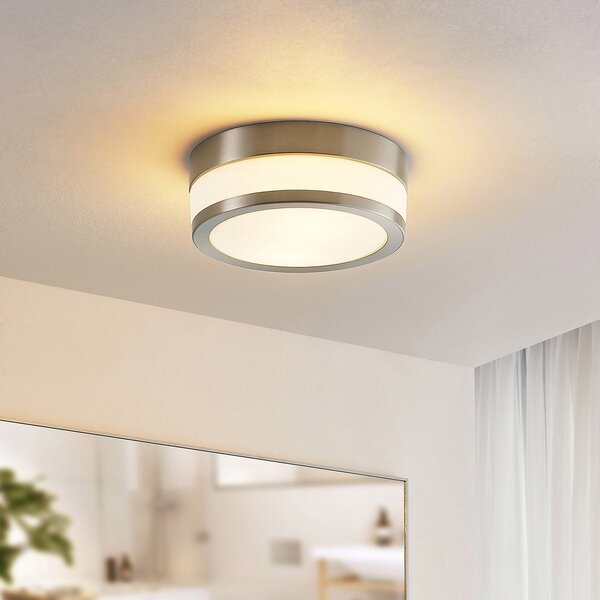 Lindby Φωτιστικό οροφής Flavi, Ø 23 cm, νικέλιο, γυαλί, IP44, E27, ρυθμιζόμενος, Μεταλλικό, Μπάνιο, Μέταλλο, σύγχρονο