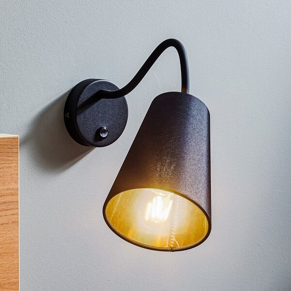 TK Lighting Φωτιστικό τοίχου Wire, μαύρο/χρυσό, Μαύρο, Σαλόνι / τραπεζαρία, Ύφασμα / Κλωστοϋφαντουργία, σύγχρονο