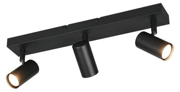 Reality Leuchten Προβολέας Taryn, μαύρο ματ, μήκος 45 cm, 3 φτερά, Mini-GU10, ρυθμιζόμενος, Μαύρο, Σαλόνι / τραπεζαρία, Μέταλλο, σύγχρονο, Ημικυκλική οροφή με απόσταση