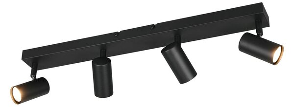 Reality Leuchten Προβολέας Taryn, μαύρο ματ, μήκος 62 cm, 4 φτερά, Mini-GU10, ρυθμιζόμενος, Μαύρο, Σαλόνι / τραπεζαρία, Μέταλλο, σύγχρονο, Ημικυκλική οροφή με απόσταση