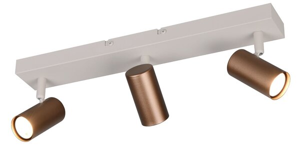 Reality Leuchten Προβολέας Taryn, καφέ, μήκος 45 cm, 3 φτερά, Mini-GU10, ρυθμιζόμενος, Καφέ / Σκουριάς, Σαλόνι / τραπεζαρία, Μέταλλο, σύγχρονο, Ημικυκλική οροφή με απόσταση