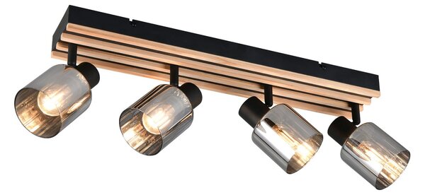 Reality Leuchten Φωτιστικό Travia, μήκος 65 cm, 4 λάμπες, μαύρο/γκρι καπνιστό, ρυθμιζόμενος, Μαύρο, Σαλόνι / τραπεζαρία, Μέταλλο, σύγχρονο, Ημικυκλική οροφή με απόσταση