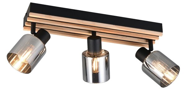 Reality Leuchten Φωτιστικό Travia, μήκος 53 cm, 3 φλόγες, μαύρο/καπνιστό γκρι, ρυθμιζόμενος, Μαύρο, Σαλόνι / τραπεζαρία, Μέταλλο, σύγχρονο, Ημικυκλική οροφή με απόσταση