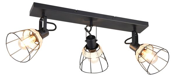 Reality Leuchten Φωτιστικό οροφής Jerome, μήκος 62 cm, 3 φτερά, μαύρο ματ μέταλλο, ρυθμιζόμενος, Μαύρο, Σαλόνι / τραπεζαρία, Μέταλλο, σύγχρονο, Οροφή πολλαπλής φλόγας