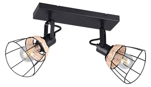 Reality Leuchten Φωτιστικό οροφής Jerome, μήκος 36 cm, 2 φτερά, μαύρο ματ μέταλλο, ρυθμιζόμενος, Μαύρο, Σαλόνι / τραπεζαρία, Μέταλλο, σύγχρονο, Οροφή πολλαπλής φλόγας