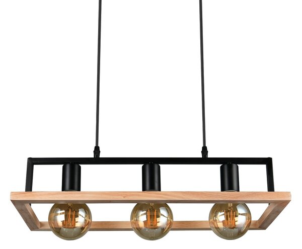 Reality Leuchten Κρεμαστό φωτιστικό Bano, ξύλο/μαύρο, μήκος 58 cm, μέταλλο, 3 φτερά., ρυθμιζόμενος, Μαύρο, Σαλόνι / τραπεζαρία, Μέταλλο, σύγχρονο