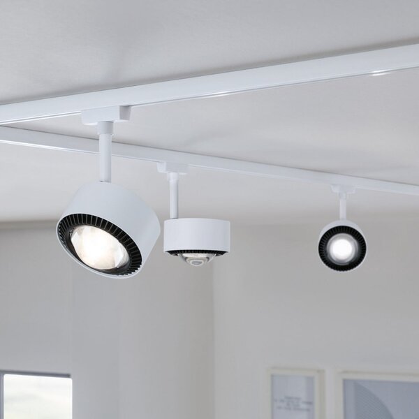 Paulmann URail LED-Spot Aldan, 3.000K, λευκό φως, ρυθμιζόμενος, Λευκό, Σαλόνι / τραπεζαρία, Μέταλλο, σύγχρονο