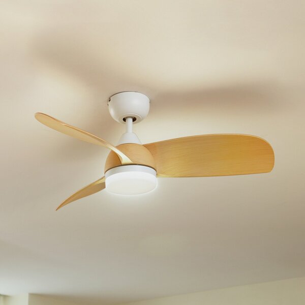 Lindby Ανεμιστήρας οροφής LED Enon, λευκός/ξύλινος, DC, αθόρυβος, ρυθμιζόμενος, Λευκό, Σαλόνι / τραπεζαρία, Μέταλλο, σύγχρονο