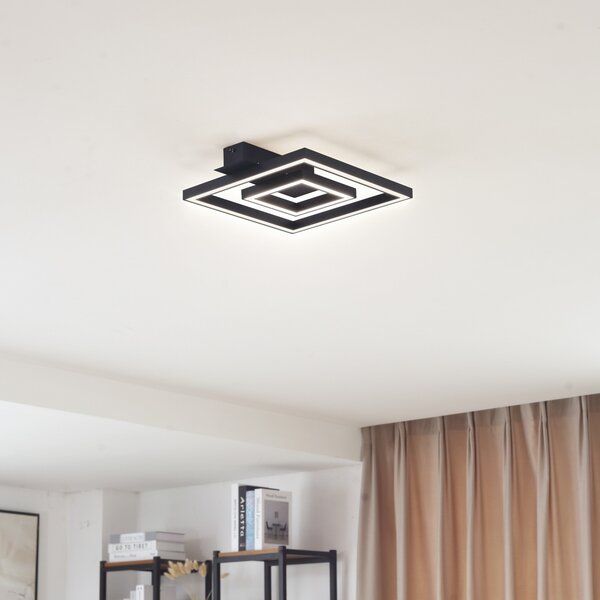 Lindby LED φωτιστικό οροφής Madamo, μαύρο, 30 cm, 3000K, αλουμίνιο, Μαύρο, Σαλόνι / τραπεζαρία, Αλουμίνιο, σύγχρονο