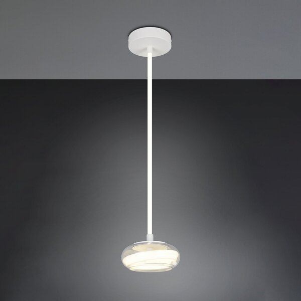 Trio Lighting Κρεμαστή λάμπα LED Tarsia, λευκό ματ, Ø 21 cm, γυαλί, ρυθμιζόμενος, Λευκό, Σαλόνι / τραπεζαρία, Γυαλί, σύγχρονο