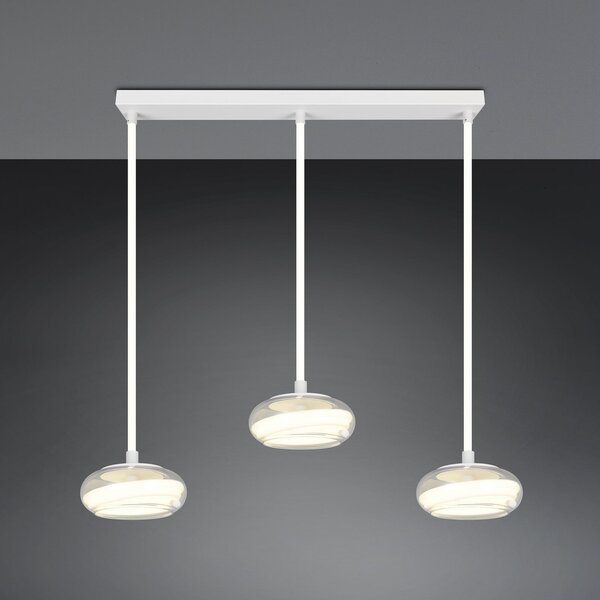 Trio Lighting Κρεμαστή λάμπα LED Tarsia, λευκό ματ, μήκος 91 cm, γυαλί, 3 φώτα., ρυθμιζόμενος, Λευκό, Σαλόνι / τραπεζαρία, Γυαλί, σύγχρονο