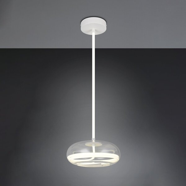 Trio Lighting Κρεμαστή λάμπα LED Tarsia, λευκό ματ, Ø 40 cm, γυαλί, ρυθμιζόμενος, Λευκό, Σαλόνι / τραπεζαρία, Γυαλί, σύγχρονο