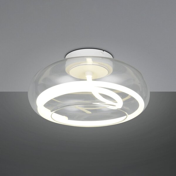 Trio Lighting LED φωτιστικό οροφής Tarsia, λευκό ματ, Ø 40 cm γυαλί, ρυθμιζόμενος, Λευκό, Σαλόνι / τραπεζαρία, Γυαλί, σύγχρονο