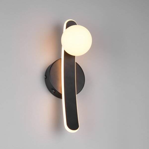 Trio Lighting LED φωτιστικό τοίχου Napoli, μαύρο ματ, ύψος 34 cm, μέταλλο CCT, ρυθμιζόμενος, Μαύρο, Σαλόνι / τραπεζαρία, Μέταλλο, σύγχρονο