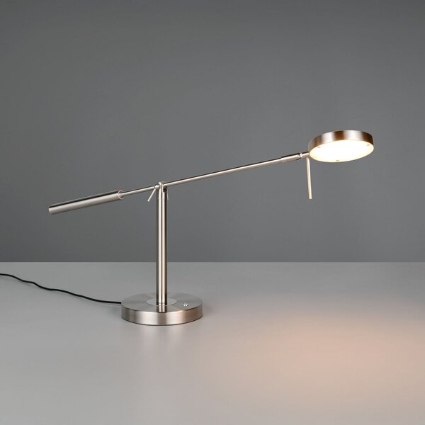 Trio Lighting LED επιτραπέζια λάμπα Monza, χρώμα νικελίου, ύψος 52 cm, μέταλλο, ρυθμιζόμενος, Μεταλλικό, Μελέτη / Γραφείο, Μέταλλο, σύγχρονο