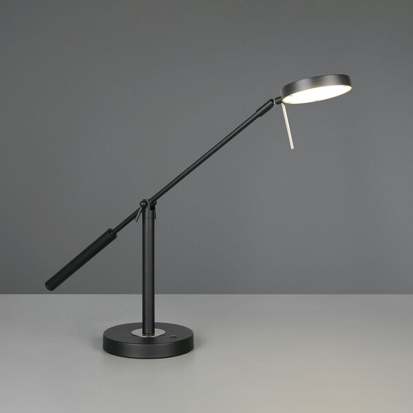 Trio Lighting LED επιτραπέζια λάμπα Monza, μαύρο ματ, ύψος 52 cm, μέταλλο, ρυθμιζόμενος, Μαύρο, Μελέτη / Γραφείο, Μέταλλο, σύγχρονο