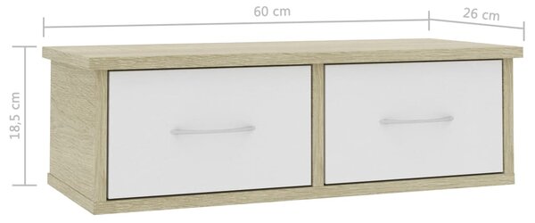 VidaXL Ράφι Τοίχου με Συρτάρια Λευκό/Sonoma 60x26x18,5 εκ. Επεξ. Ξύλο