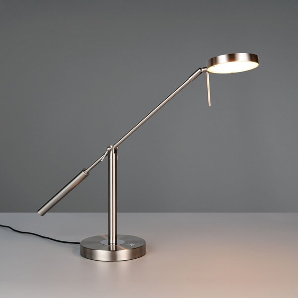 Trio Lighting LED επιτραπέζια λάμπα Monza, χρώμα νικελίου, ύψος 52 cm, μέταλλο, ρυθμιζόμενος, Μεταλλικό, Μελέτη / Γραφείο, Μέταλλο, σύγχρονο