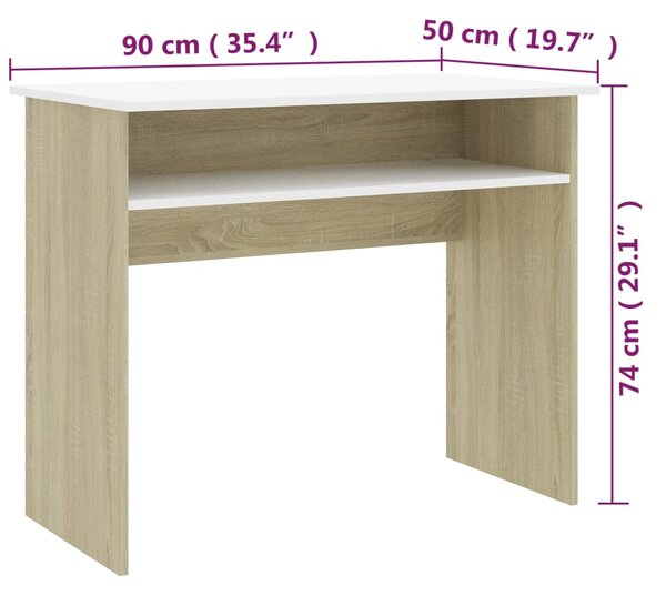 VidaXL Γραφείο Λευκό / Sonoma Δρυς 90 x 50 x 74 εκ. από Μοριοσανίδα