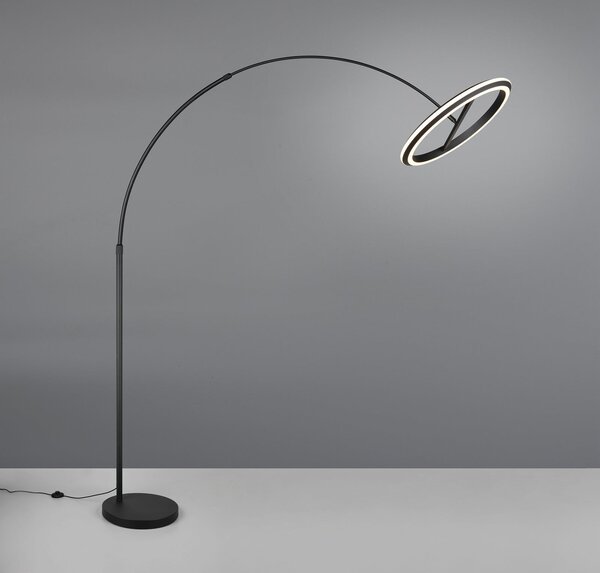 Trio Lighting LED-Bogen-Stehlamp Amador, μαύρο, ύψος 205 cm μέταλλο, ρυθμιζόμενος, Μαύρο, Σαλόνι / τραπεζαρία, Μέταλλο, σύγχρονο