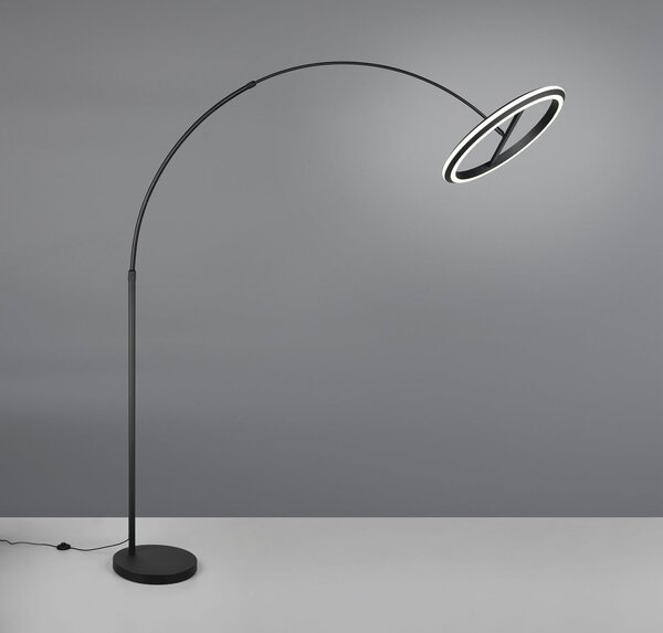 Trio Lighting LED-Bogen-Stehlamp Amador, μαύρο, ύψος 205 cm μέταλλο, ρυθμιζόμενος, Μαύρο, Σαλόνι / τραπεζαρία, Μέταλλο, σύγχρονο