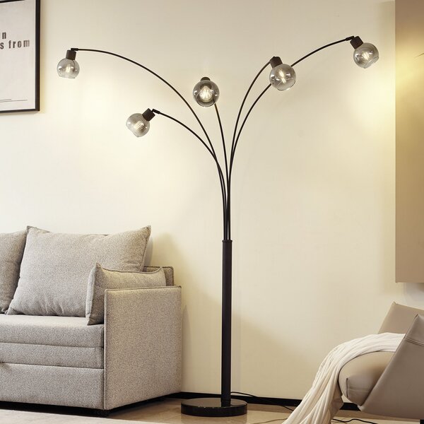Lindby Floor Lamp Braccio, γκρι/μαύρο, γυαλί, 5 φωτιστικά, 204.5cm, Γκρι, Σαλόνι / τραπεζαρία, Γυαλί, σύγχρονο, Μόνιμη σκιά