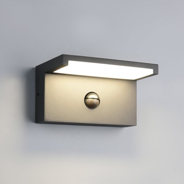 Trio Lighting Λάμπα LED εξωτερικού χώρου Ravi, ανθρακί, πλάτος 18 cm, αισθητήρας, IP54, Μαύρο, Αλουμίνιο, σύγχρονο