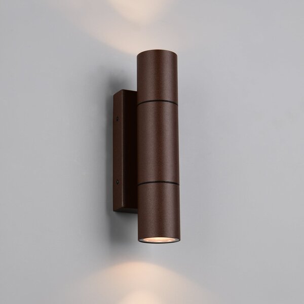 Trio Lighting Εξωτερικός φωτιστικός τοίχου Yamuna, χρώμα σκουριάς, ύψος 23 cm, μέταλλο, IP65, ρυθμιζόμενος, Καφέ / Σκουριάς, Αλουμίνιο, σύγχρονο