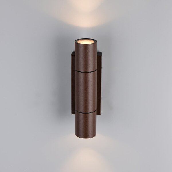 Trio Lighting Εξωτερικός φωτιστικός τοίχου Yamuna, χρώμα σκουριάς, ύψος 23 cm, μέταλλο, IP65, ρυθμιζόμενος, Καφέ / Σκουριάς, Αλουμίνιο, σύγχρονο