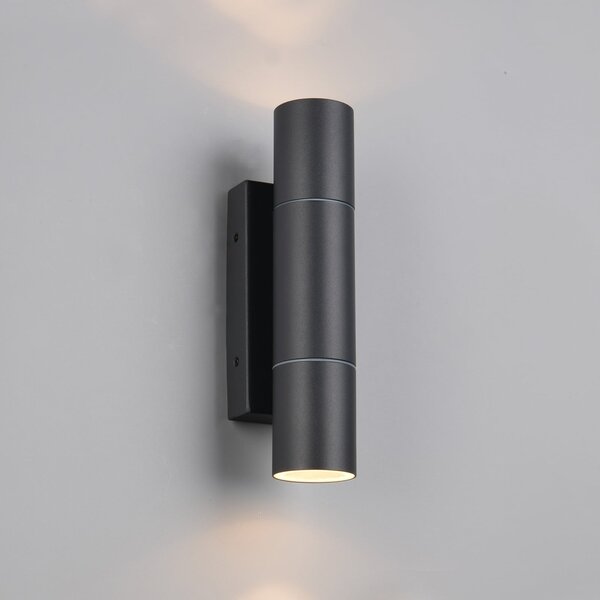 Trio Lighting Εξωτερικός φωτιστικός τοίχου Yamuna, ανθρακί, ύψος 23 cm, μέταλλο, IP65, ρυθμιζόμενος, Μαύρο, Αλουμίνιο, σύγχρονο