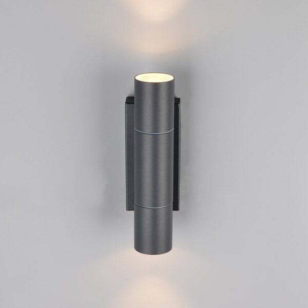 Trio Lighting Εξωτερικός φωτιστικός τοίχου Yamuna, ανθρακί, ύψος 23 cm, μέταλλο, IP65, ρυθμιζόμενος, Μαύρο, Αλουμίνιο, σύγχρονο