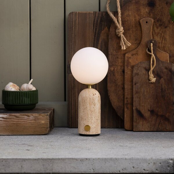 Globen Lighting Φωτιστικό τραπεζιού με μπαταρία Torrano, τραβερτίνη μπεζ, ρυθμιζόμενος, Μπεζ, Σαλόνι / τραπεζαρία, Πέτρα, σχεδιασμός, Σφαίρα