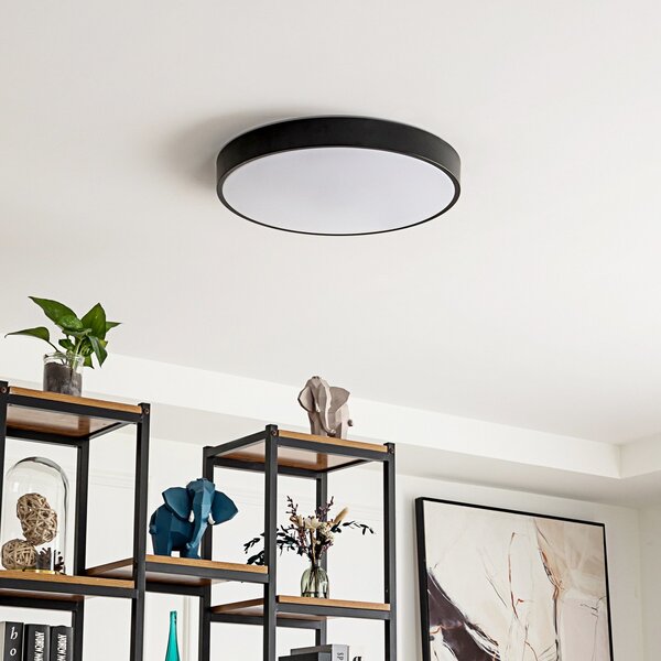 Lindby Smart LED φωτιστικό οροφής Innes μαύρο 48cm RGB CCT Tuya, ρυθμιζόμενος, Μαύρο, Σαλόνι / τραπεζαρία, Μέταλλο, σύγχρονο
