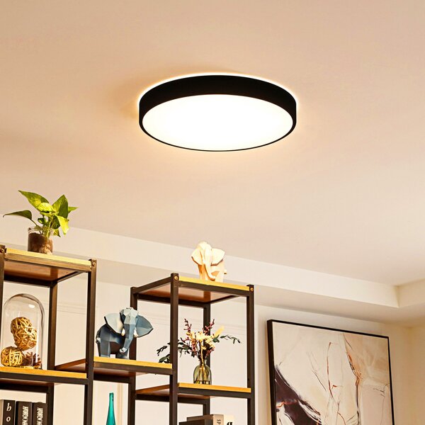Lindby Smart LED φωτιστικό οροφής Innes μαύρο 48cm RGB CCT Tuya, ρυθμιζόμενος, Μαύρο, Σαλόνι / τραπεζαρία, Μέταλλο, σύγχρονο