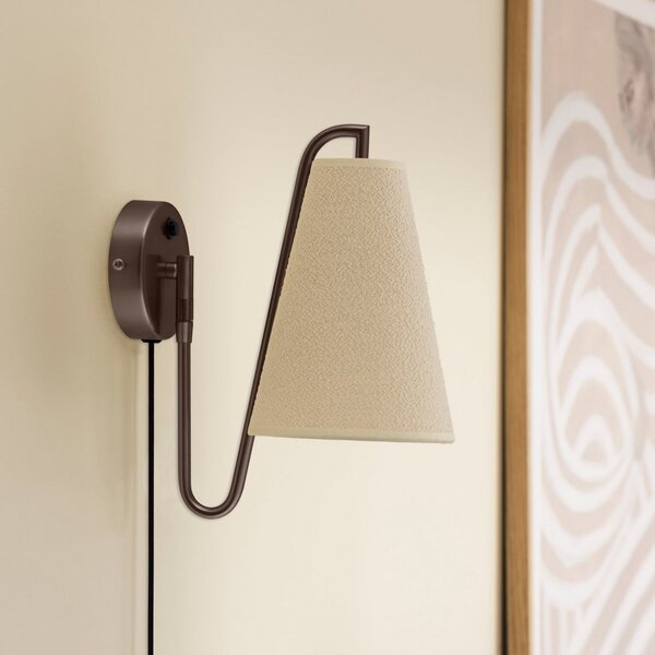 Globen Lighting Φωτιστικό τοίχου Lou, μπρονζέ/λευκό, Ø 14 cm, βύσμα, Μπρούτζινο / Αντικέ ορείχαλκου, Σαλόνι / τραπεζαρία, Ύφασμα / Κλωστοϋφαντουργία, σχεδιασμός, Στρογγυλό τοίχο