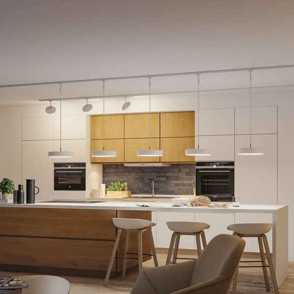 Paulmann URail Smart LED κρεμαστή λάμπα Hildor, λευκό, ZigBee, ρυθμιζόμενος, Λευκό, Σαλόνι / τραπεζαρία, Πλαστικό, σύγχρονο