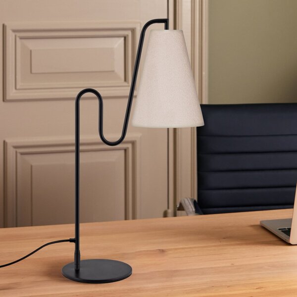 Globen Lighting Επιτραπέζια λάμπα Lou, μαύρο/λευκό, ύψος 55 cm, Λευκό, Σαλόνι / τραπεζαρία, Ύφασμα / Κλωστοϋφαντουργία, σχεδιασμός